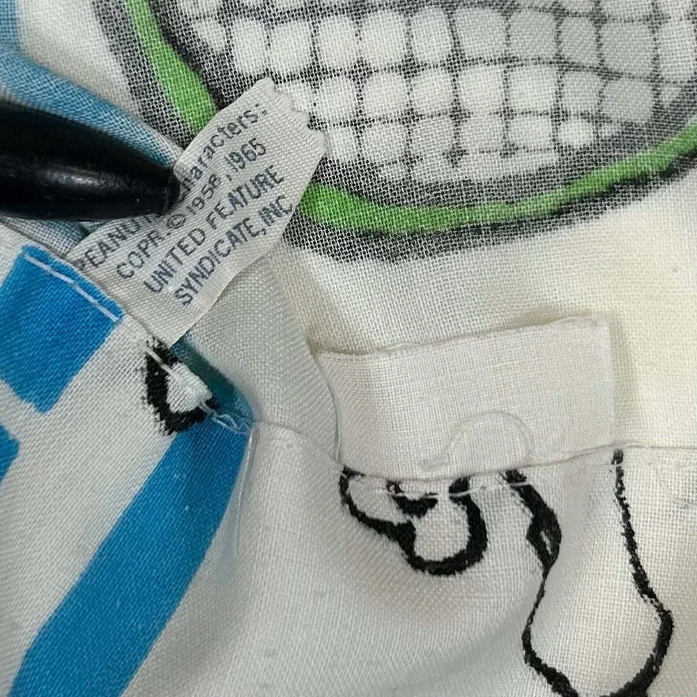 Vintage Peanuts Snoopy Woodstock Tennis Pillowcase Blue White Yellow 1958 1965